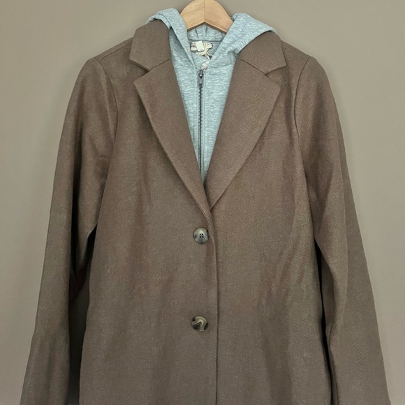 {Hem & Thread} Hooded Trench Coat in Brown & Grey - Womens Small - NWT - Picture 3 of 11